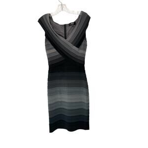 Tadashi Shoji Gray Black Ombre V-Neck Cocktail Tiered Sheath Dress Size Small